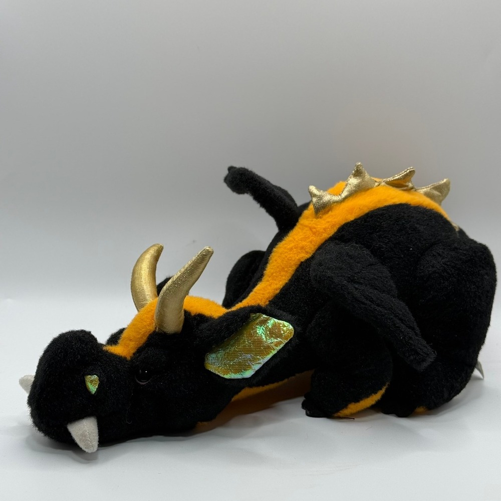 Ganz Webkinz Lava Dragon Plush Black Orange Gold Metallic Wings W Plush Toy